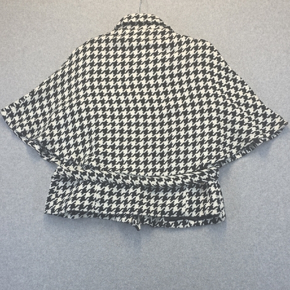 Cejon Houndstooth Cape Poncho Black White Wool Blend M/L NWT - Picture 11 of 13